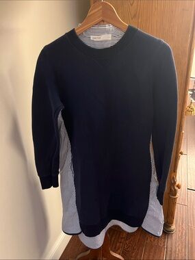 Sacai Navy Layered navy sweatshirt Dress with Striped Shirttail